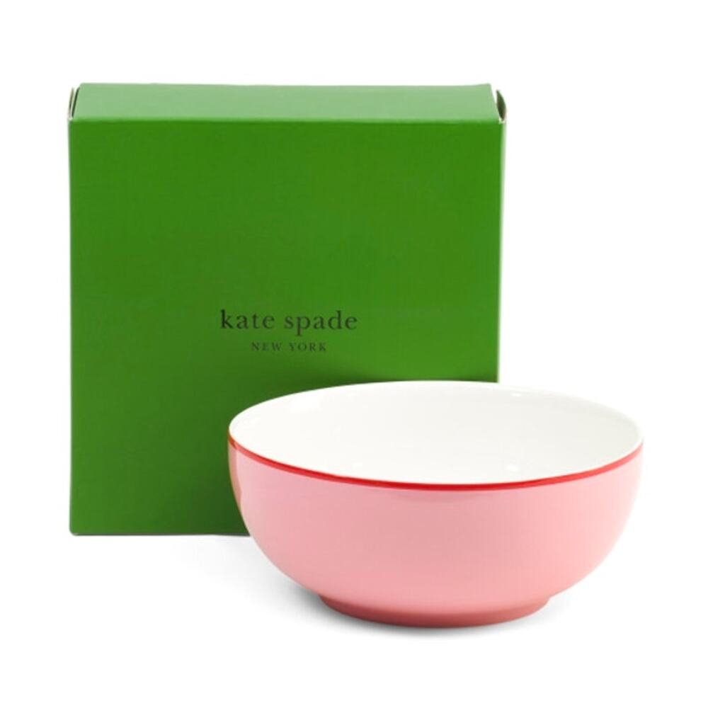 Kate Spade Make It Pop Pink Serving Bowl with Contrasting Red Rim 11in NEW